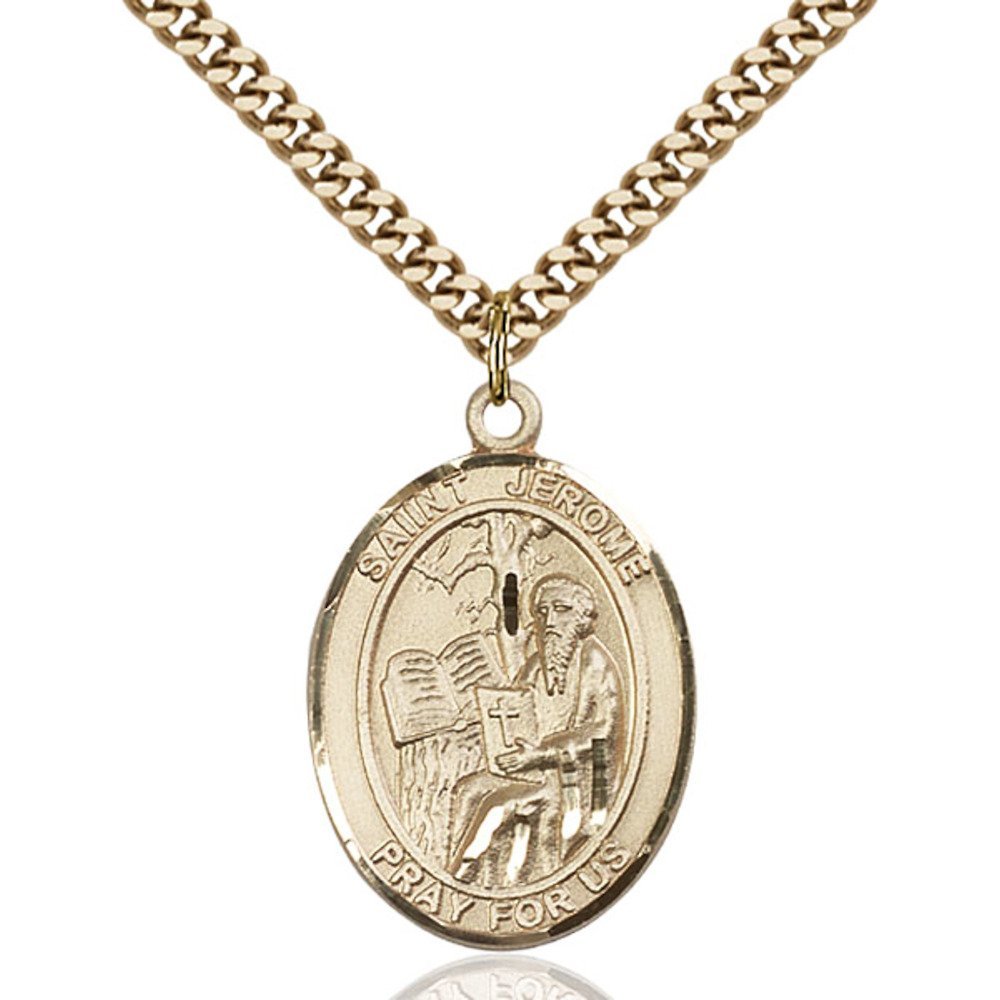 Bonyak Jewelry St. Jerome Hand-Crafted Oval Medal Pendant in 14kt Yellow Gold-Filled
