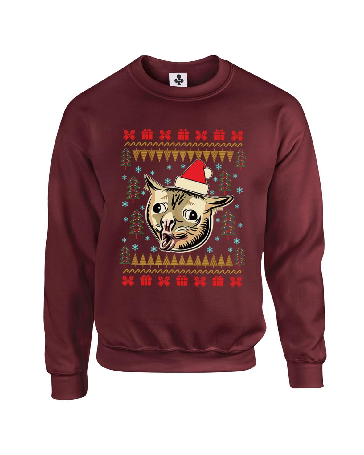 New Spirit Original Xmas, Coughing cat meme, viral cats christmas festive snow santa joke comedy Unisex Funny Adults Sweatshirt Jumper Maroon