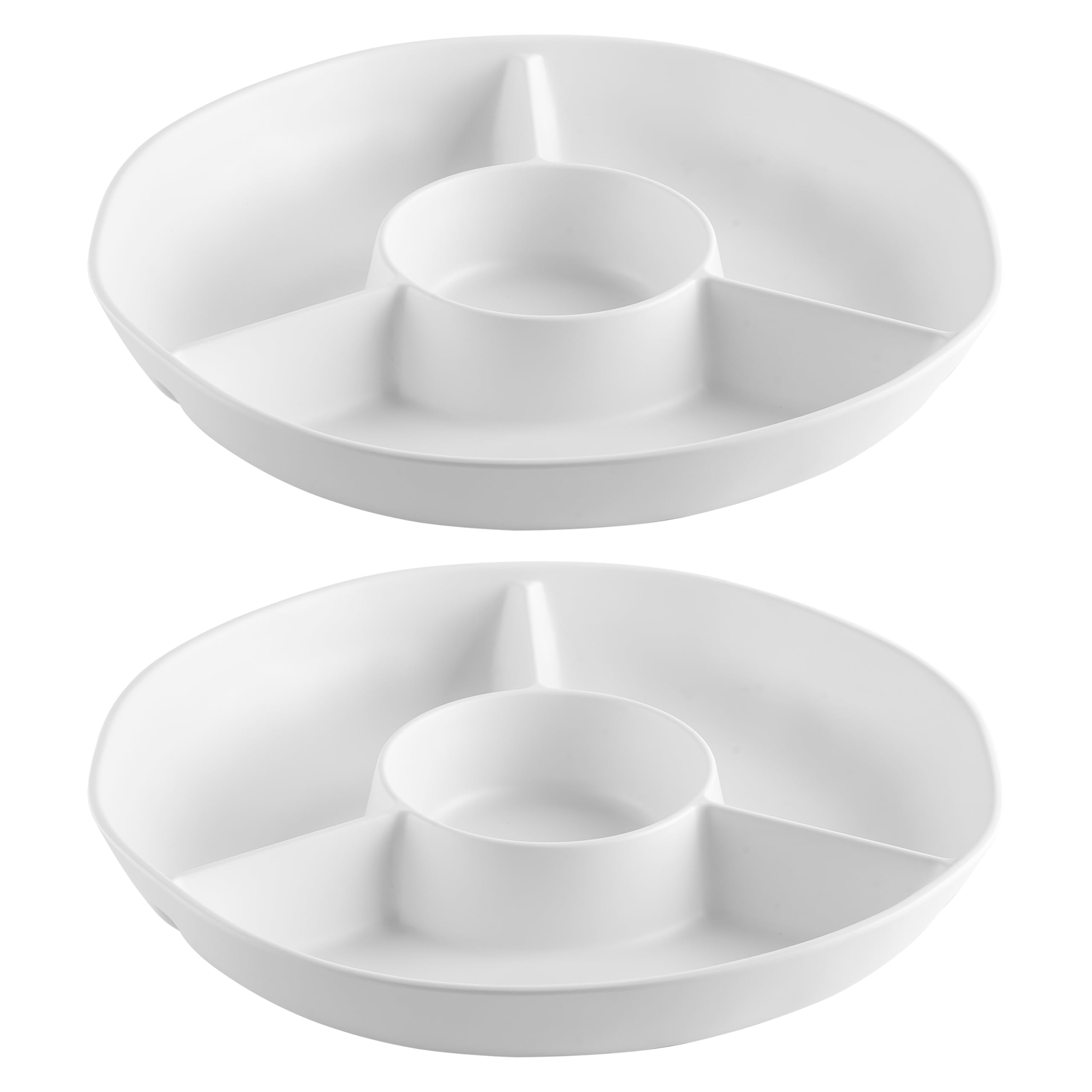 ZAROCRUS White Chip and Dip Serving Set, Divided Serving Platter Set, 4 Section Appetizers and Cheeses Serving Tray, Compartment Dishes for Party, Christmas, Dessert, Fruit, Candy, 13-inch, Set of 2