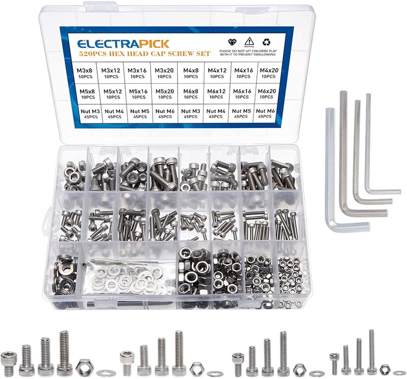 Lilianos 520pcs Stainless Steel Screws Bolts and Nuts Set Hex Socket Button Head Cap Screws Bolts Nuts Assortment M3 M4 M5 M6 Screw Bolt