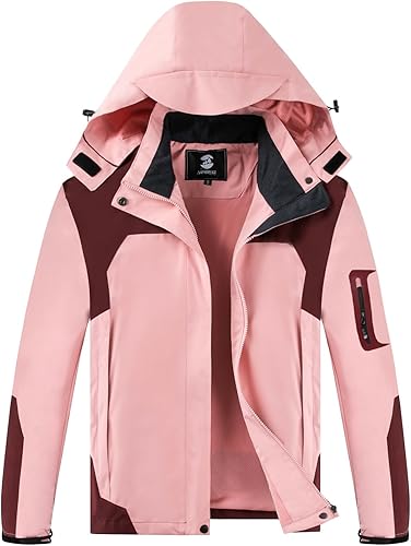 SaphiRose Chaqueta impermeable para mujer, ligera, para exteriores, con capucha extraíble