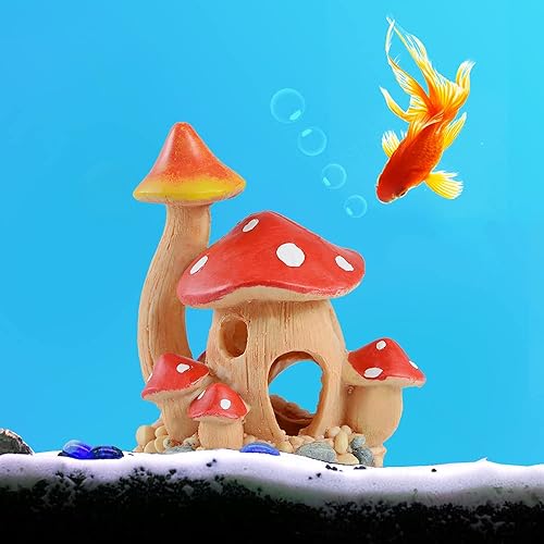 Miniatura 7 de Bonita decoración de casa de hongos para acuario, adorno de pecera, cuevas de Pleco para escondite de peces pequeños y decoraciones de jardín de