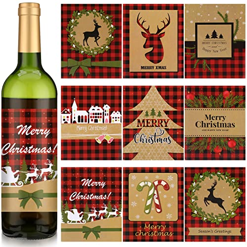 Étiquettes de Noël pour bouteille : offrez des cadeaux uniques avec Père Noël et élan