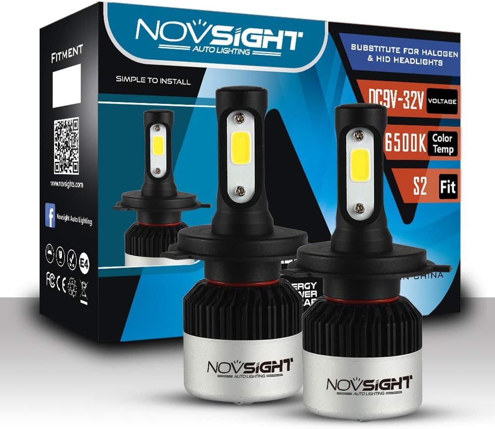 H4/9003 Hi/Lo Beam LED Headlight/Fog-light Bulbs Replace Conversion Kit - Novsight Extremely Bright 72W 9000 Lumens 6500K White - Great for Upgrade Headlamp/Fog-light
