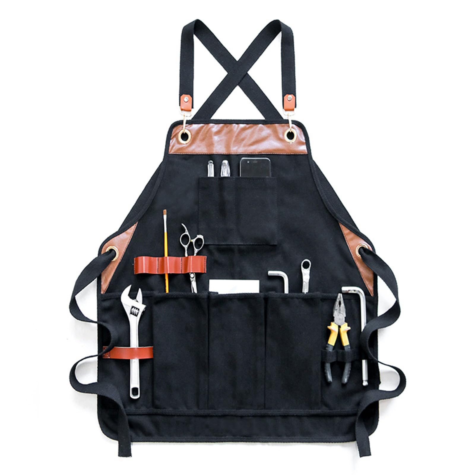 Delantales De Barbacoa para Hombre, Delantal De Trabajo Práctico De Trabajo con Bolsillos para Peluquero, Cocina, JardineroBlack,One Size