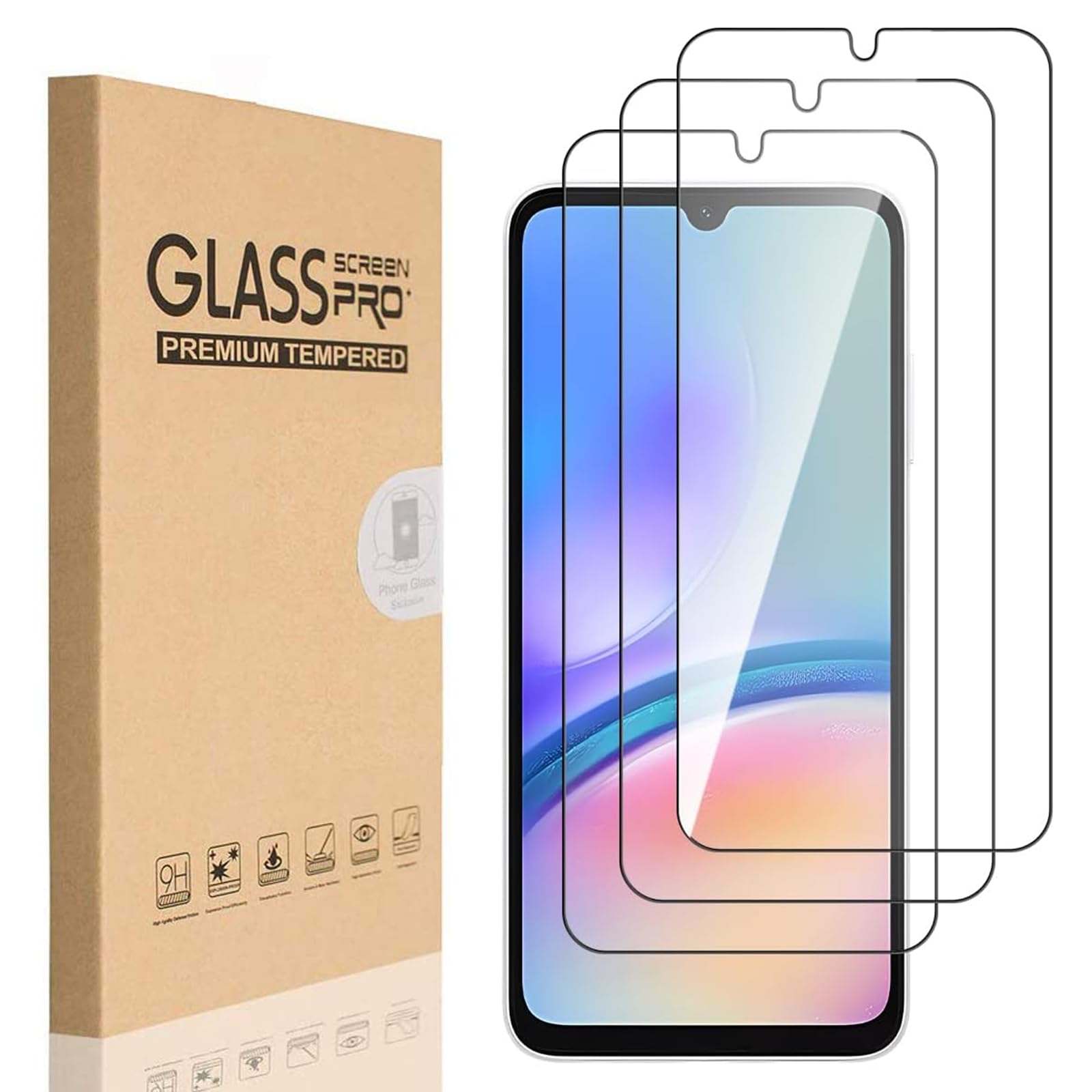 heus [3-Pack] 9H Tempered Glass Screen Protector for Samsung Galaxy A06/A05/Galaxy A05S, Protection with Fingerprint, Easy to Install, Ultra Clear, Touch Sensitivity, Anti-Scratch Film