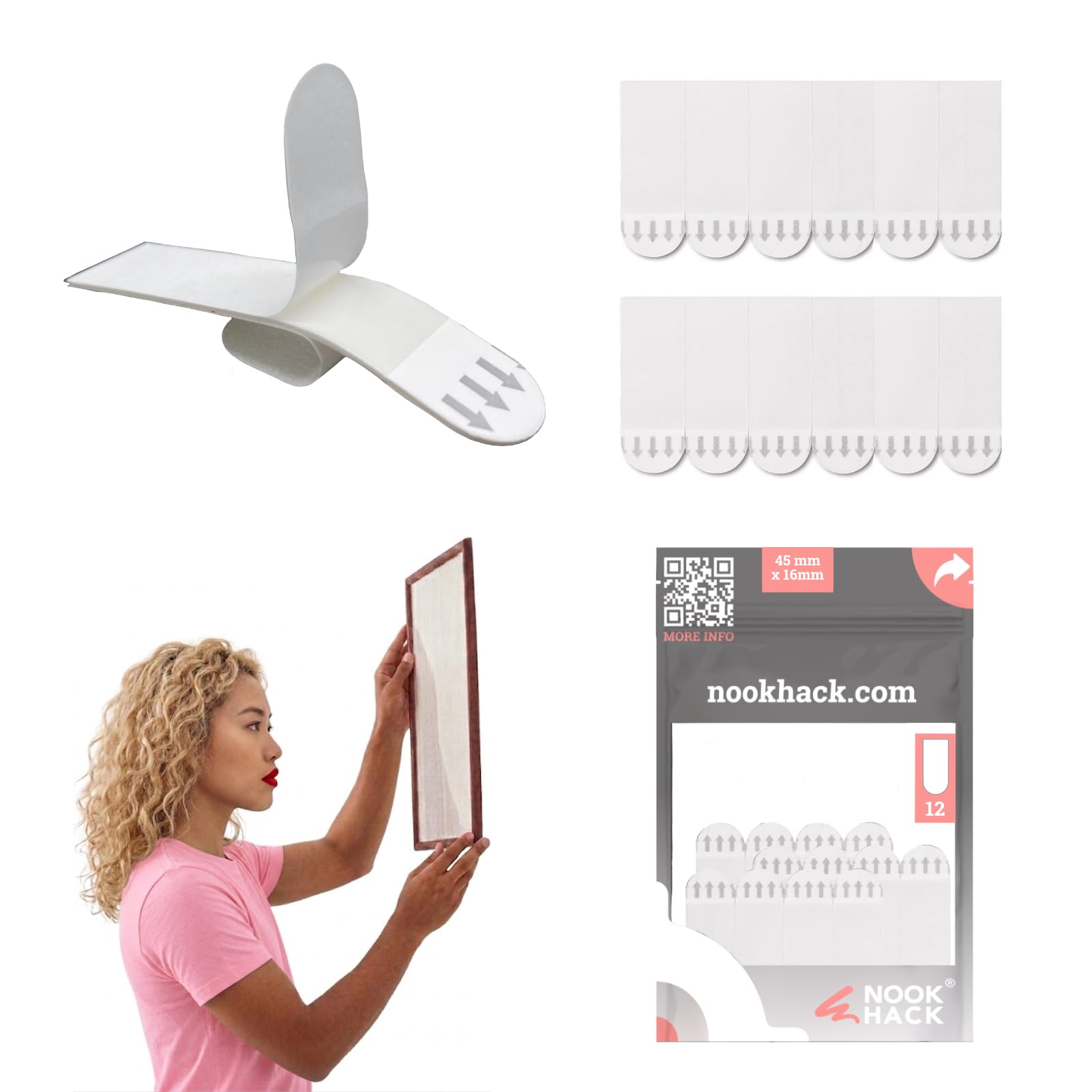 Adhesive Picture Hanging Strips for Walls, Removable Poster Strips 12pcs
