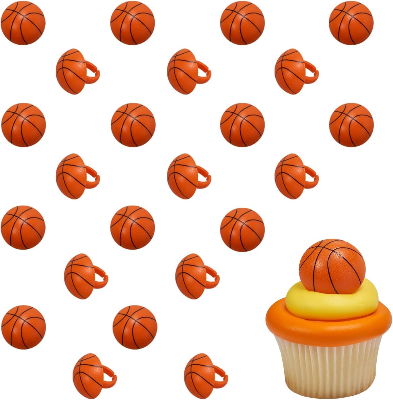 DECOPAC 3D Basketball Rings, Cupcake Decorations, Food Safe Cake Toppers – 24 Pack