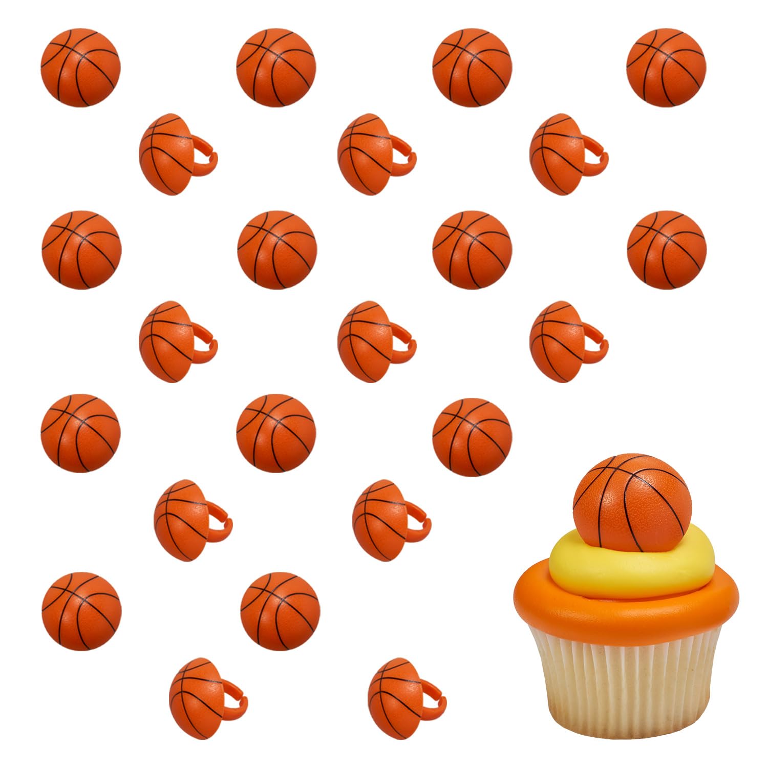 DECOPAC 3D Basketball Rings, Cupcake Decorations, Food Safe Cake Toppers – 24 Pack