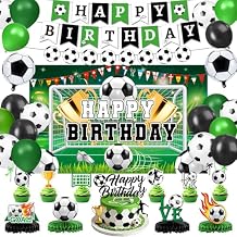 Soccer Birthday Party Decorations Includes Banner, Backdrop, Foil & Latex Balloons, Cake & Cupcake Toppers, Honeycomb Centerpieces for Boy Soccer Themed Party Decorations