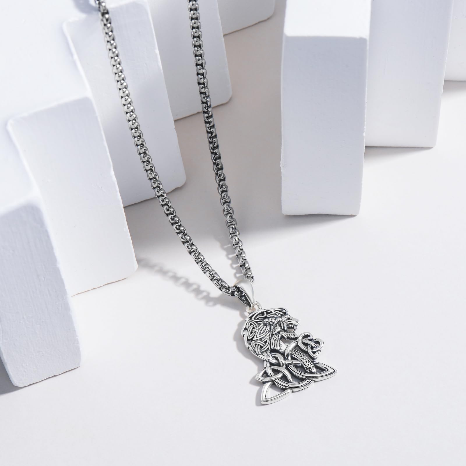 PROESS Collana con leone vichingo, in argento sterling 925, con nodo celtico, con ciondolo a forma di nodo celtico, gioiello regalo per uomo e donna, geeignet, Argento sterling, Nessuna pietra