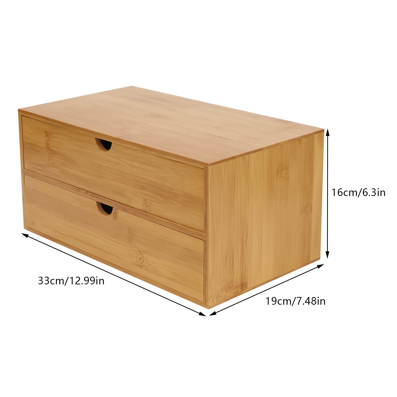 Bambusowy organizer na biurko z 3/2 szufladami, 33 x 19 x 16 cm, wielofunkcyjny organizer na przybory biurowe, kolekcje kosmetyków (2 szuflady)