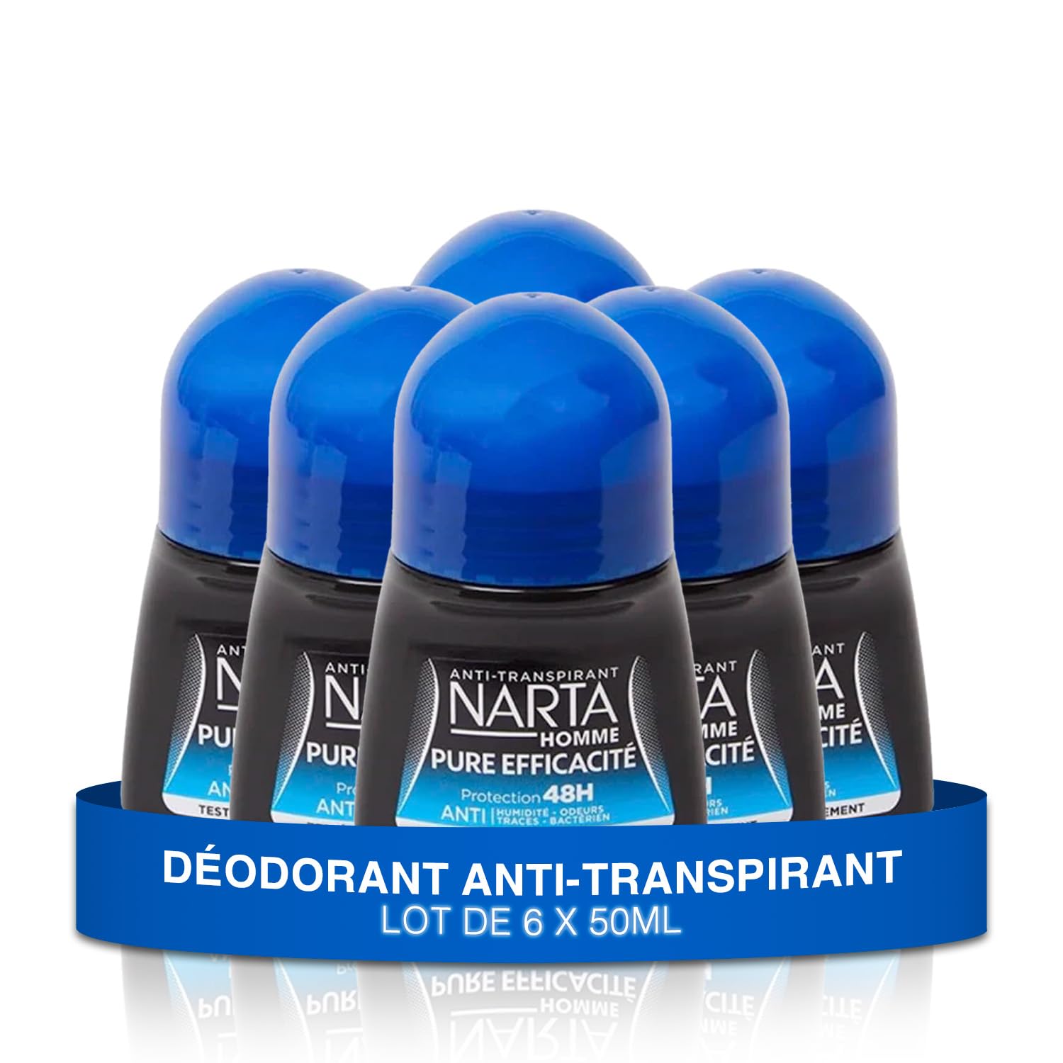 Narta - Deodorante da uomo a sfera - Pure Efficacia anti-sudore protezione 48h - confezione da 6 x 50ml