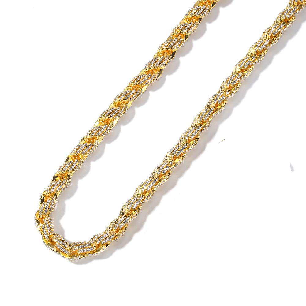 9mm Rope Twist Cadena Collar 18K chapado en oro Lab Diamond Iced Out Heavy Rope Cadena Collar Hip Hop Joyería para Hombres Mujeres