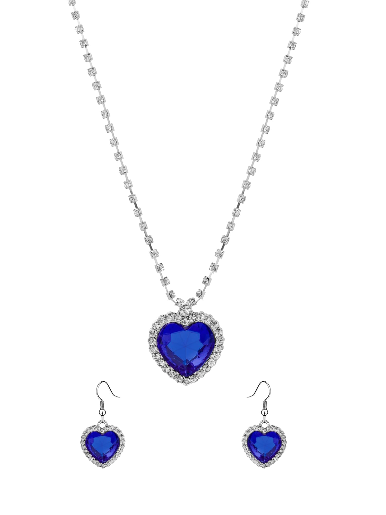 Valentine Special Mesmerizing Titanic Blue Ocean Heart Austrian Crystal Pendent Set By Yellow Chimes Silver Plated Jewellery Set For Women (Silver, Blue) (Ycfjpder-304Hrt-Bndl)
