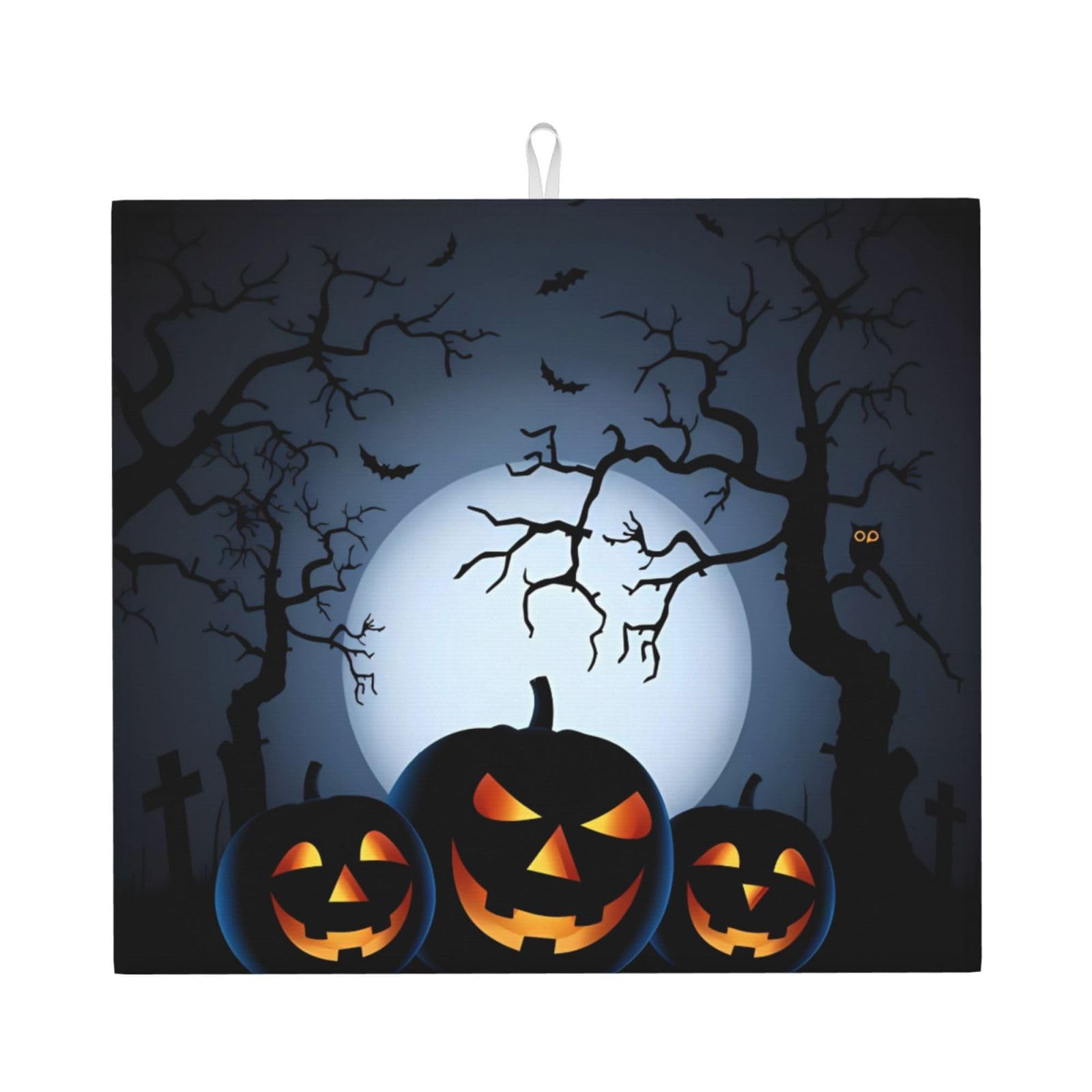 HJFCZH halloween with pumpkins Prints Kitchen Drying Mat – Absorbent Microfiber Throw for Dishes, Non-Slip Counter Cover, Quick-Drying Layer with Fade-Resistant Print