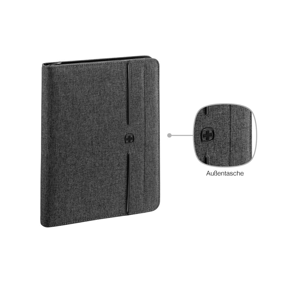 WENGER Affiliate Schreibmappe mit Ringhefter und 10 Zoll Tabletfach, Padfolio mit Business-Organizer, Polyester, A4-Notizbuch, Damen Herren, Grau, 601360