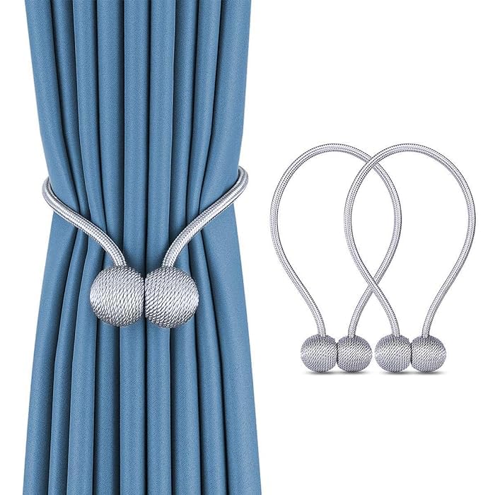 INOVERA (LABEL) 2 Pieces Window Curtain Tiebacks Drapery Hold-Backs Band for Office Home Decorative (Pair 1, Grey)