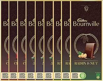 Bournville 80 grams 50% Dark (3 Units) + Bournville Cranberry 80 grams (3 Units) + Bournville Raisin & Nut 80 grams (3 Units) Pack of 9 Bars (9 x 80 grams)