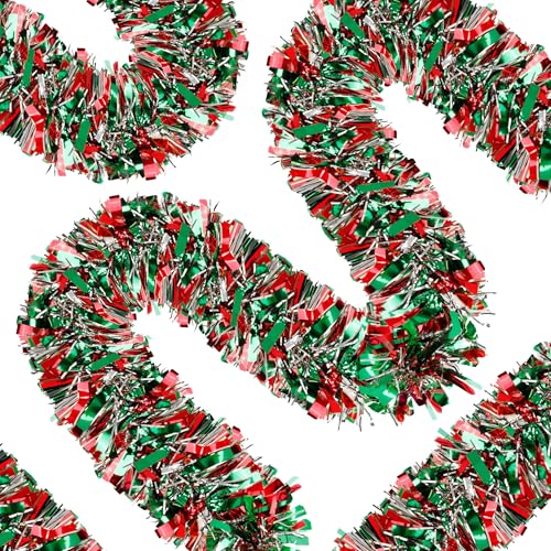 Image of 50 Ft Christmas Tinsel Garland Thick Tinsel Garland Xmas Tree Decorations Metallic Tinsel Twist Garland for Christmas, Birthday, Party Decor Indoor Outdoor Party Supplies