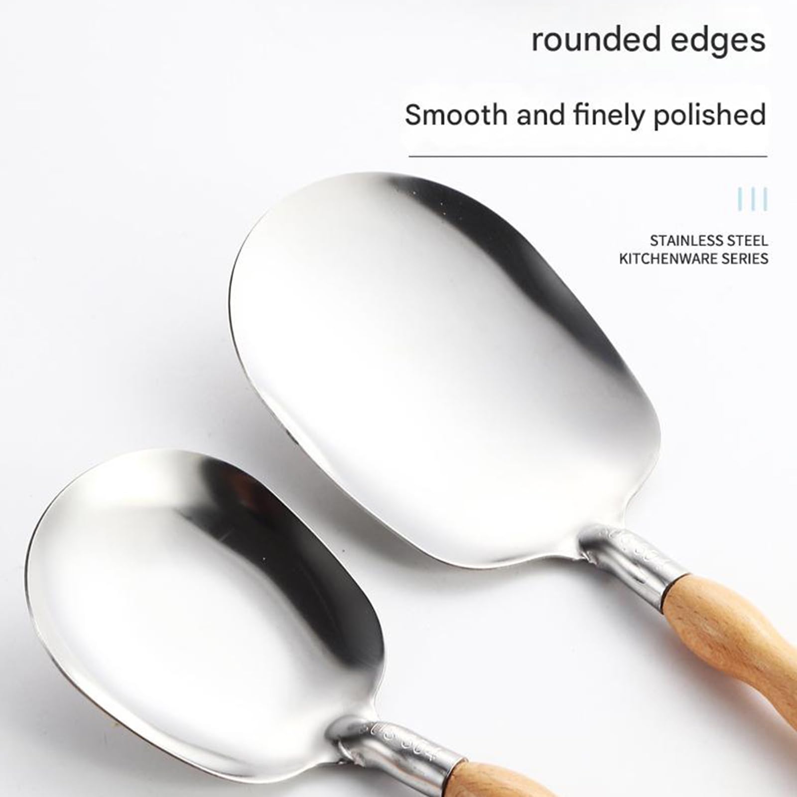 10-teiliges rostbeständiges Edelstahl Küchenwerkzeug Set, Naturholzgriff, Kochutensilien für sicheres, gesundes Kochen, ergonomisches Utensilien Set