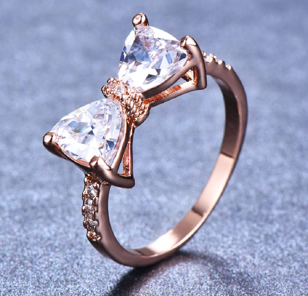 PAHALA 925 Sterling Silver Bow-Knot Ring With Pink & Blue Crystals - Cubic Zirconia Pave Wedding Band