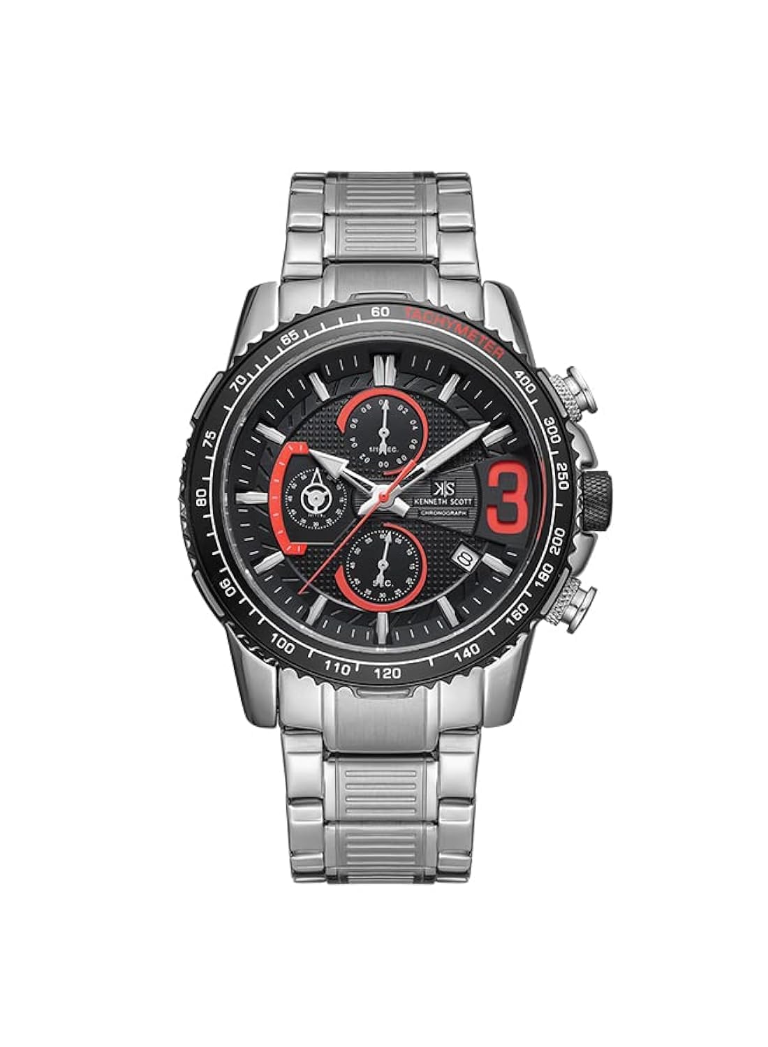 Kenneth Scott Men's PE903 Movement Watch, Chronograph Display and Stainless Steel Strap - K22139-SBSB, Silver