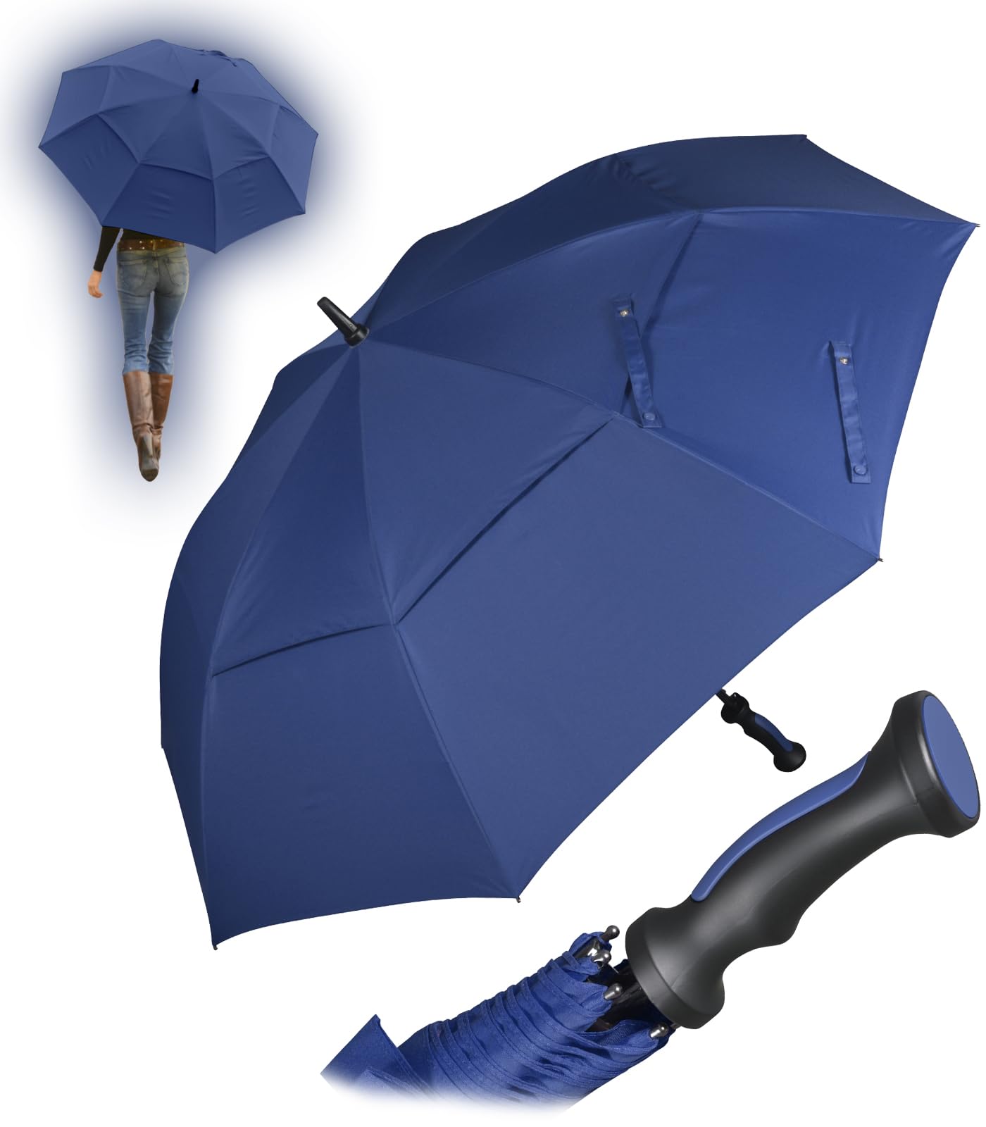 iX-brella Ombrello da golf in fibra XXL, 130 cm, automatico, doppio tetto con rivestimento di ventilazione
