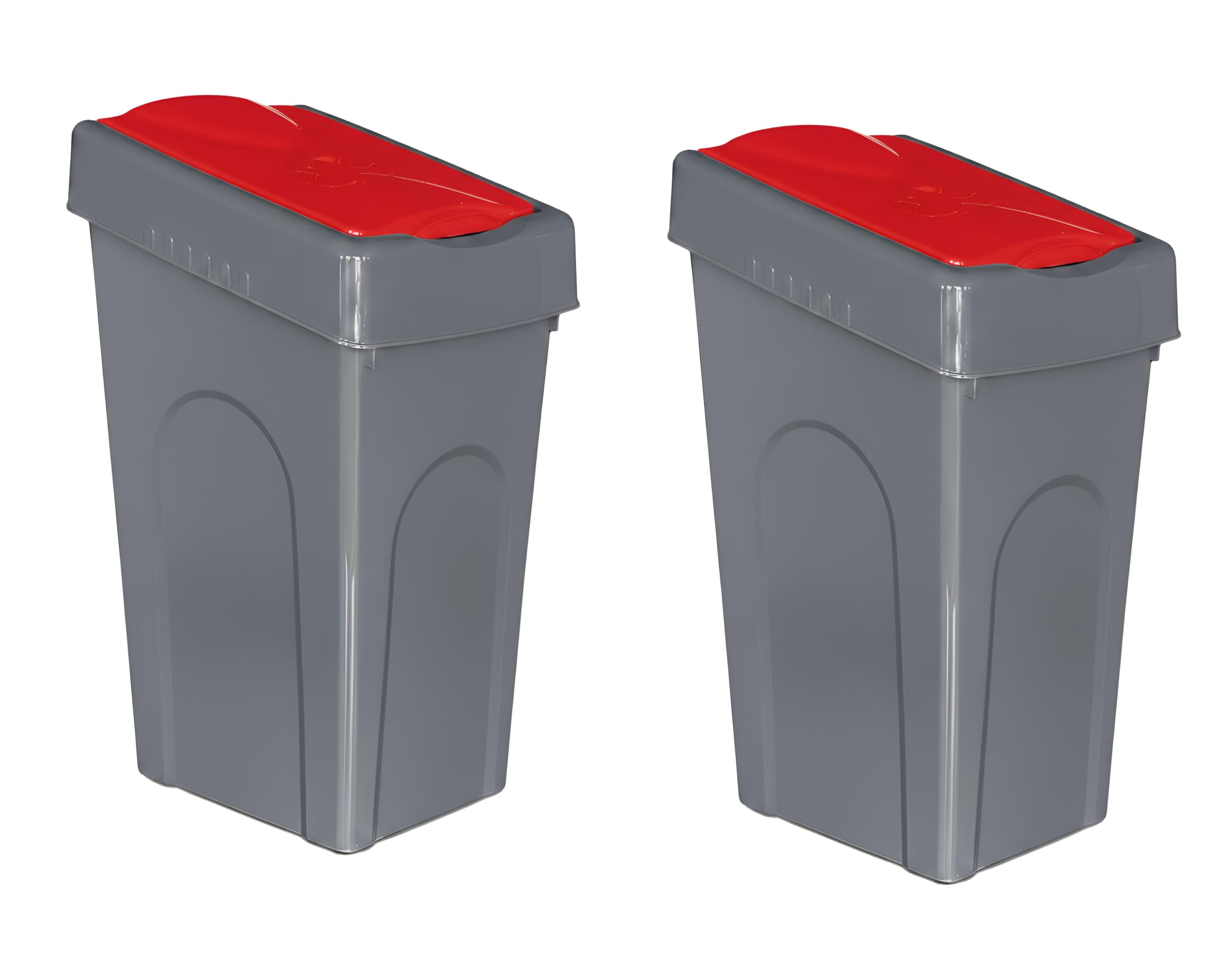 Optimal Products 50L Plastic Recycling Bin Rubbish Dustbin Kitchen Garden Recycle Waste Bin With Lid (Red, 2)