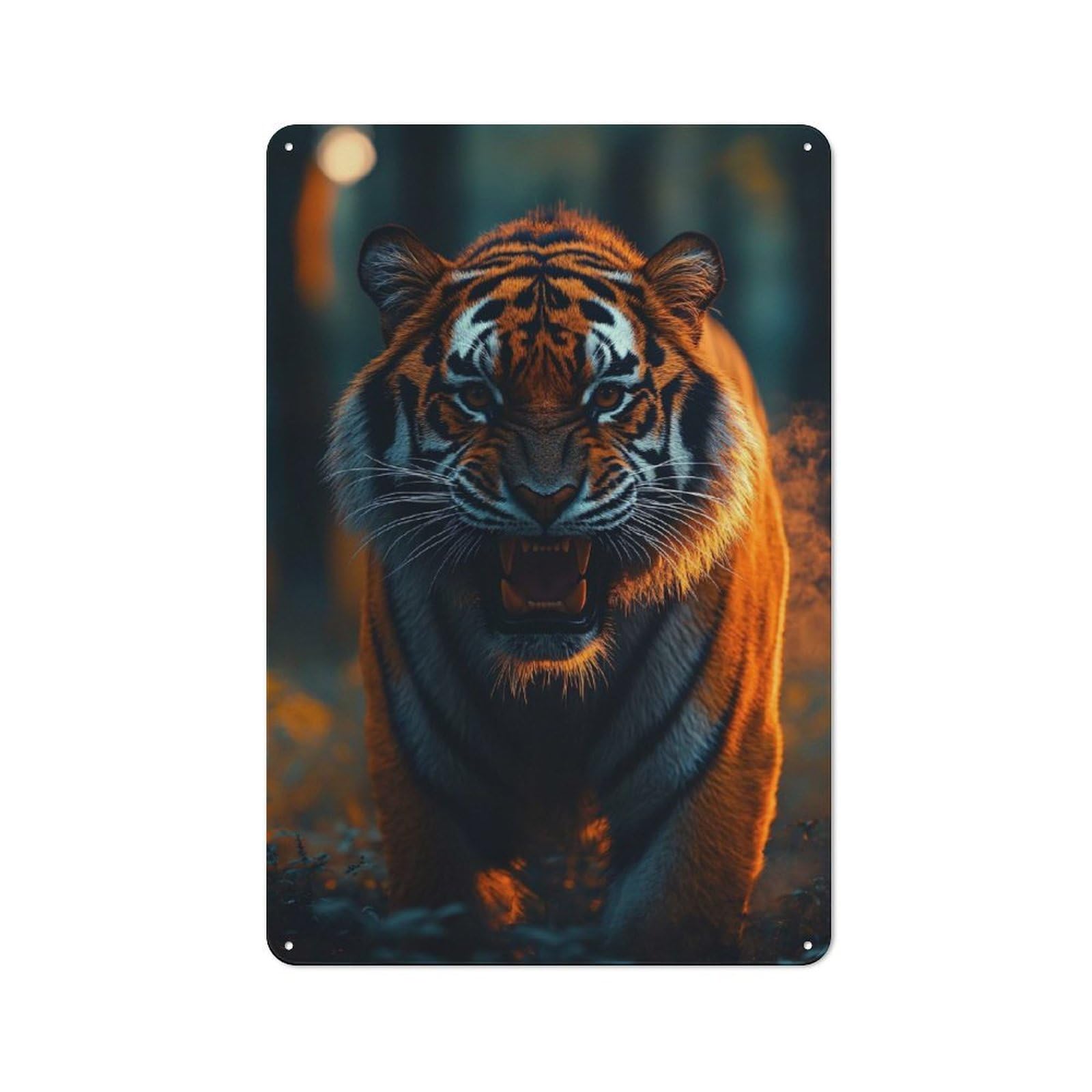 Junmoney Style-2 Tin Sign 30X20cm With Roaring Tiger Portrait For Garage Wall, Rustic Decor, For Kitchen, Dining Room And Home Bar Wall Decor