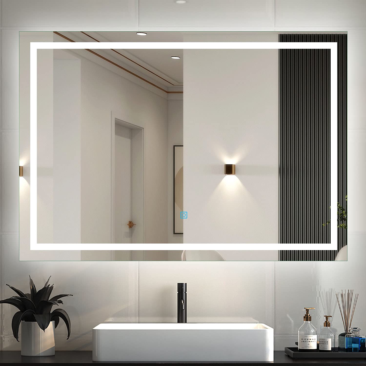Myb Cool White Led 1000X600 Large Bathroom Wall Mirror With Led Lights,With Demister Pad,Touch Sensor,Ip44 Rated Horizontal