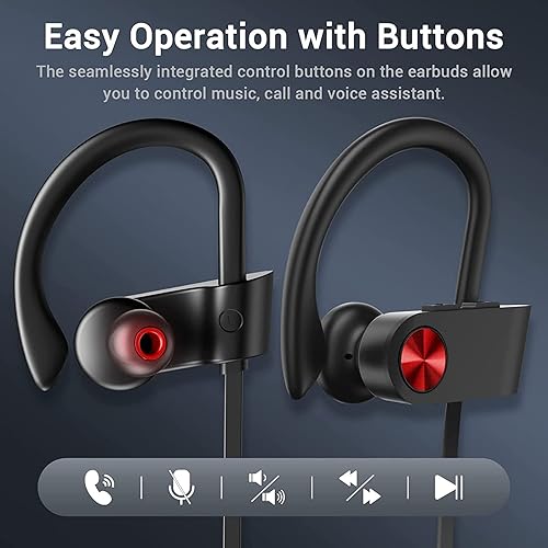 Miniatura 10 de Vrifoz Auriculares Bluetooth, IPX7 impermeables, inalámbricos, deportivos, para entrenamiento, gimnasio, 12 horas de reproducción con micrófono de