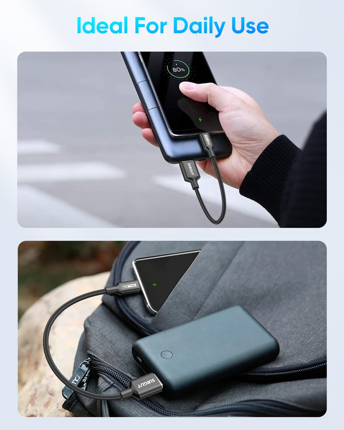 SUNGUY Cavo micro USB da 0,15m, 3 pezzi corto intrecciato USB 2.0 Micro Android, ricarica rapida e sincronizzazione dati, compatibile con Galaxy S6 S7 Edge Note 5, Tab 4, PS4, Kindle e altri (Nero)