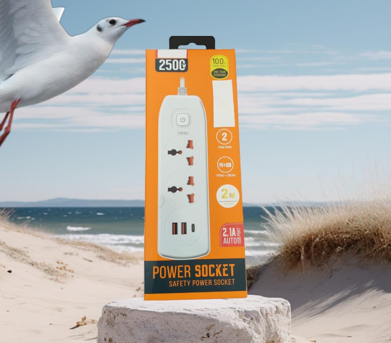 VITAL Electrical Extension Cord with USB slots | Power Extension | Extension Cable |Socket with 2m WIRE (2 Sockets, 2 USB, 1 TYPE-C)