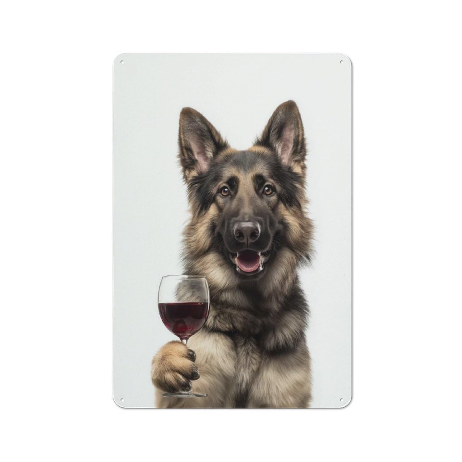 Junmoney German Shepherd With Wine Glass Vintage Metal Plaque 30X20cm, Bistro Wall Plaque For Coffee Bar, Kitchen, Bistro Or Tea Corner