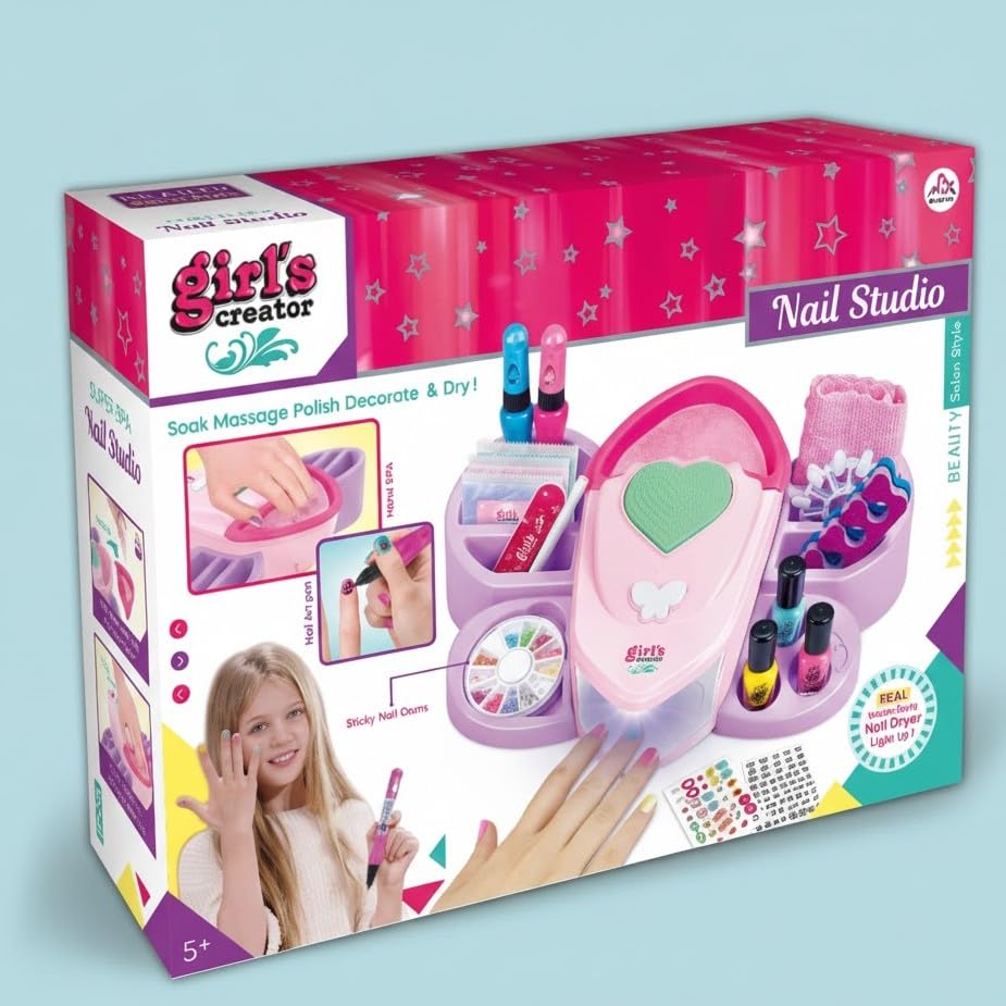 Kids Dip Manicure Nail Kit with Dryer for Girls 5+ – Colorful Nail Polish Set, Temporary Tattoos & Spa Gift Toy Set