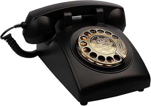 Old Style Rotary Phone Antique Landline Phone Classic Vintage Corded Phones Retro Desk Telephone with Mechanical Ringer for Home House Office, Black