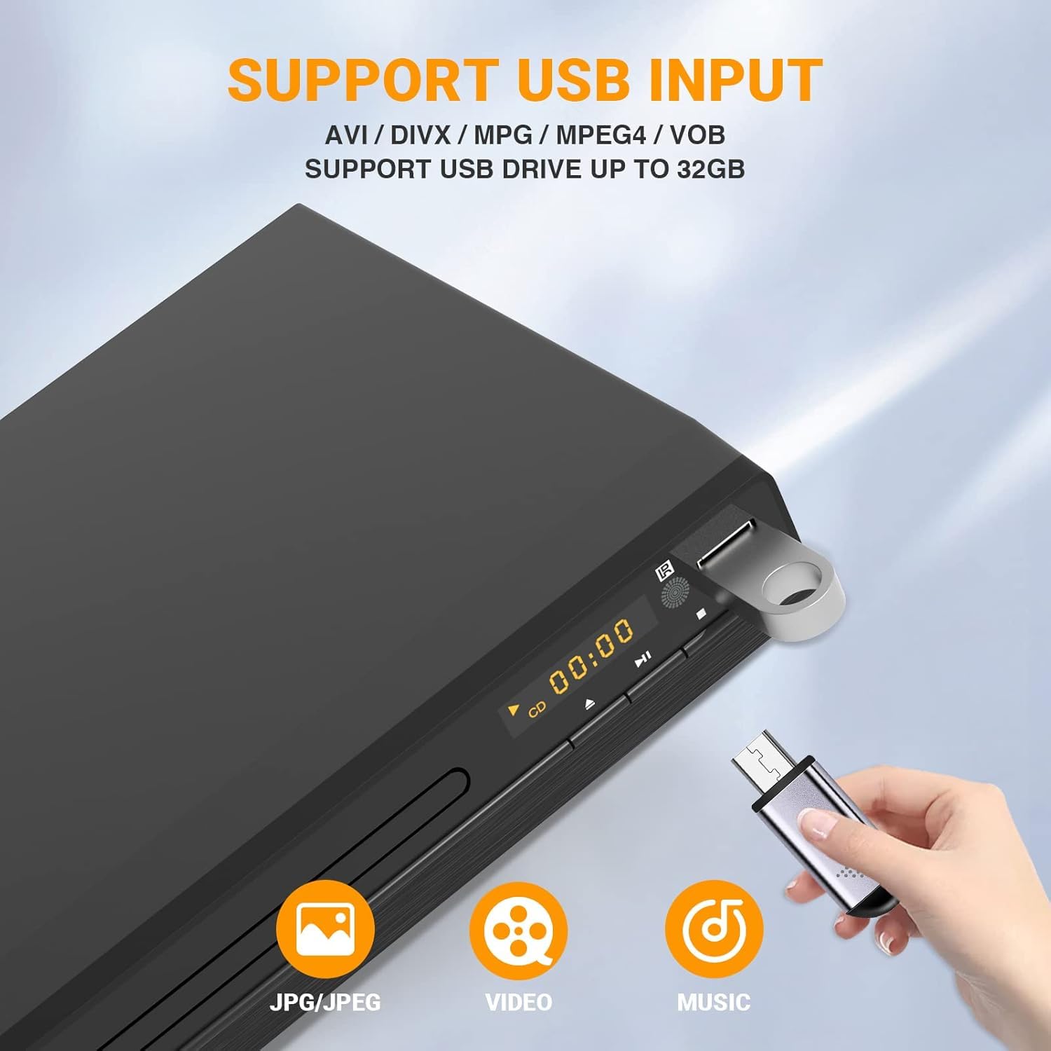 Lecteur DVD HDMI Sans Région pour Smart TV - Mise à l'Échelle 1080p, Entrée USB, Câble HDMI/RCA Inclus, Mémoire de Point d'Arrêt, PAL/NTSC Intégré, Lecteur CD pour la Maison