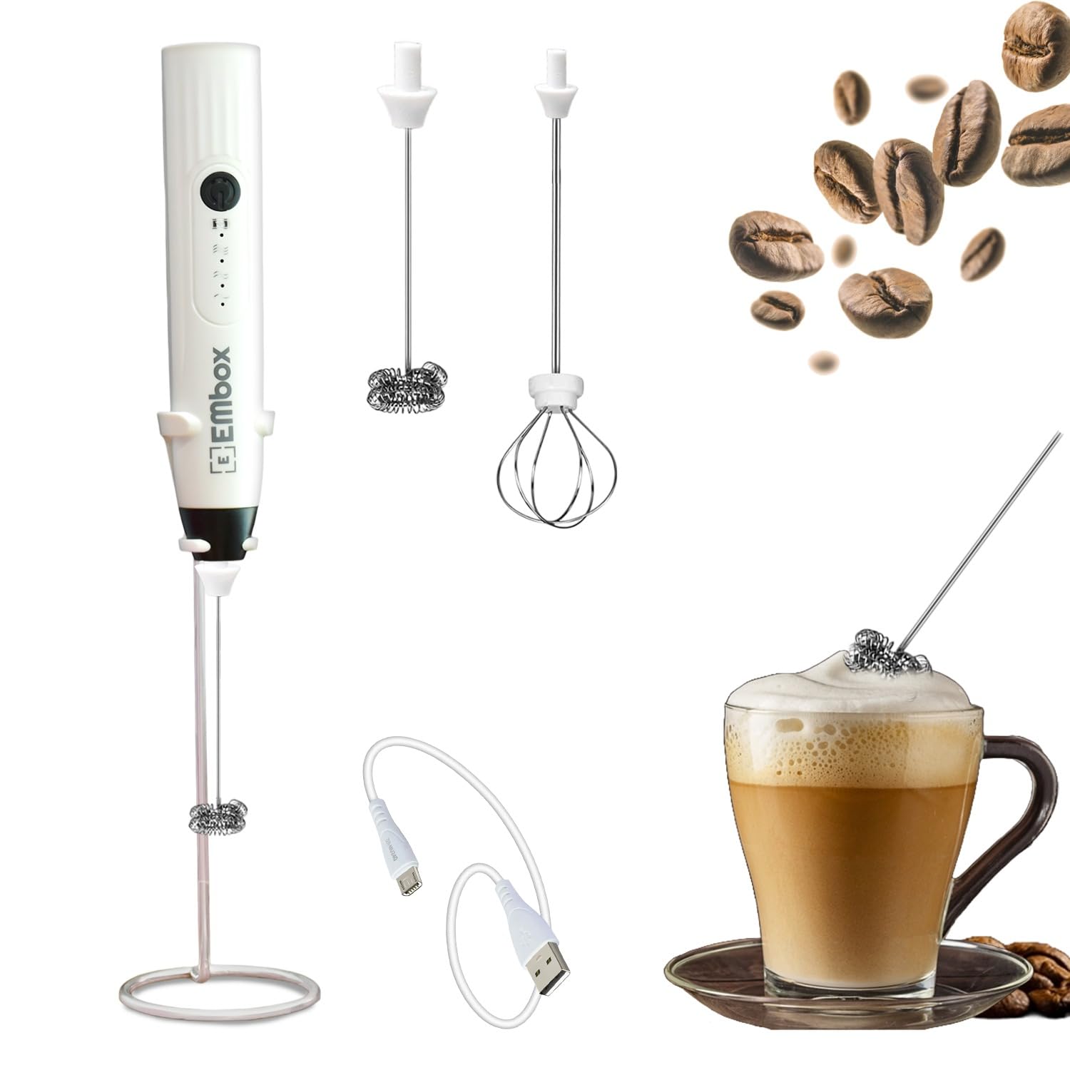 See full amazon price history chart for EMBOX Milk Frother Handheld Coffee Frother Blender-USB Rechargeable Electric Coffee Beater for Cappuccino-Whisker Electric Blender for Milk Egg (White with Stand) EMBOX Milk Frother Handheld Coffee Frother Blender-USB Rechargeable Electric Coffee Beater for Cappuccino-Whisker Electric Blender for Milk Egg (White with Stand) (B0CGMCS25Q) Amazon Price History, Amazon Price Tracker