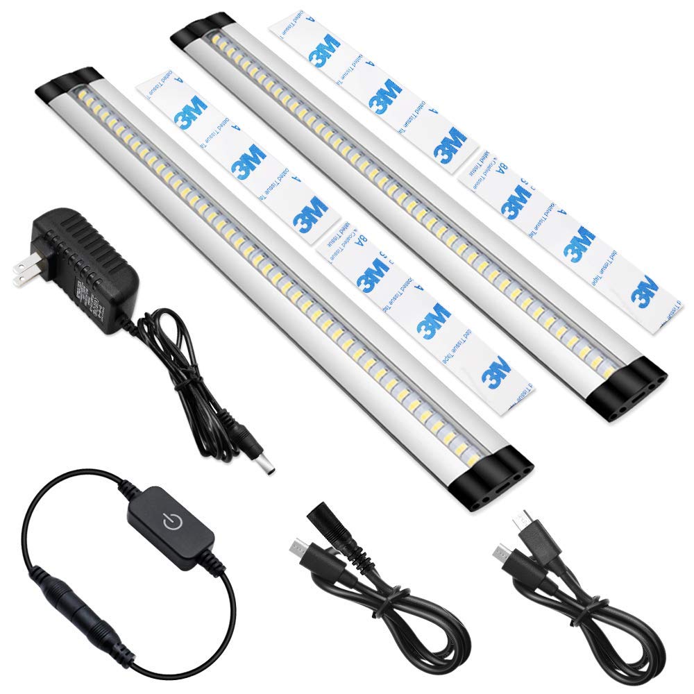 Solarlang LED Under Cabinet Light, Ultra Thin Design, 1OW CRI90+, 900 Lumens, Warm White 3000K, Kitchen Cabinet Strip Lights with Touch Dimmer Switch, 2 Pack