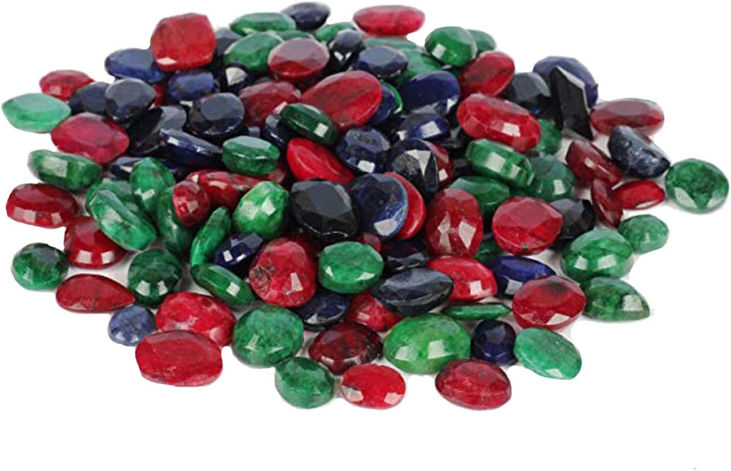 Natural Loose Ruby Emerald & Sapphire 100 Ct. Approx - Lot of 7 PCS Faceted Loose Gemstones for Jewelry NGHL-5