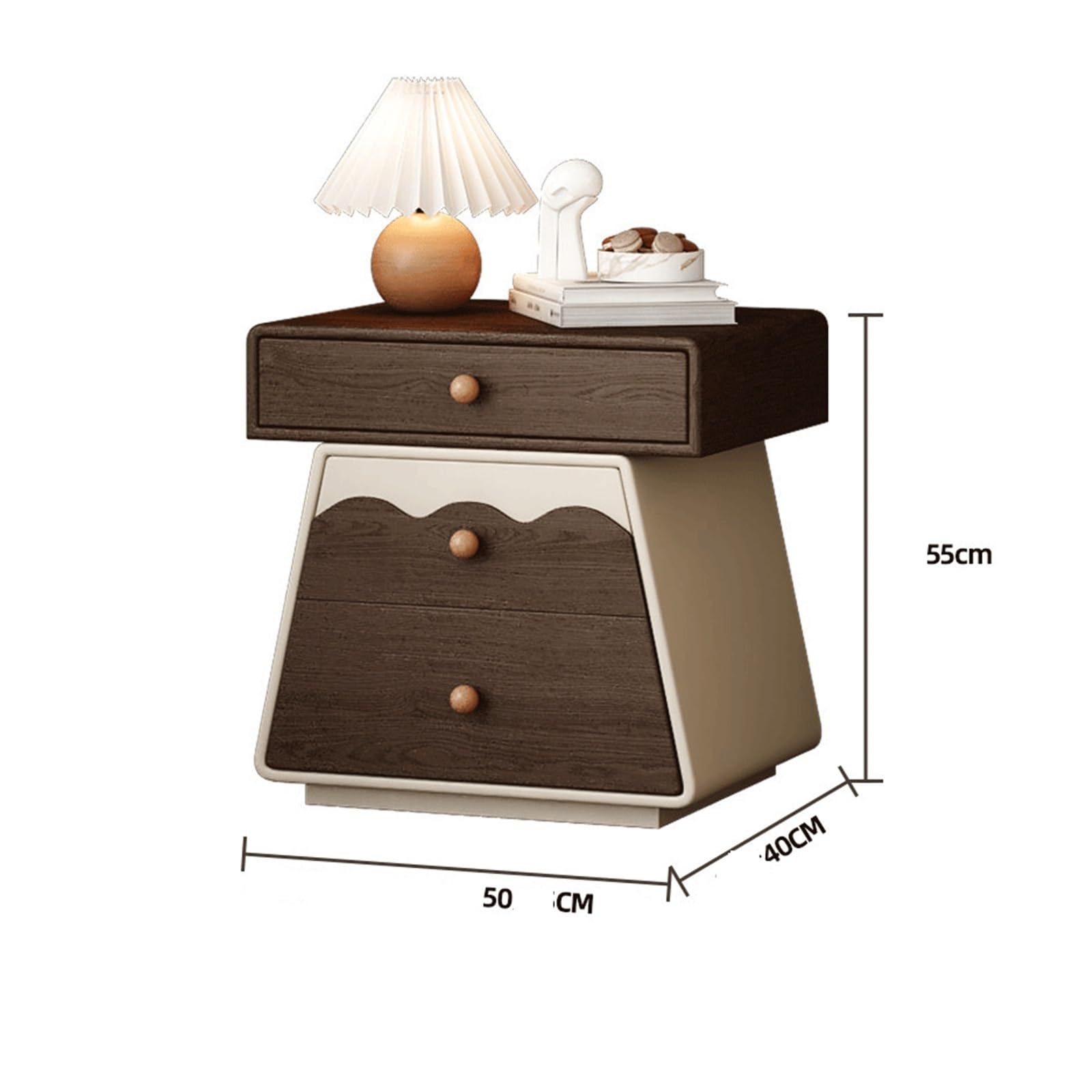 Mesita de noche Gabinete de almacenamiento madera maciza color crema