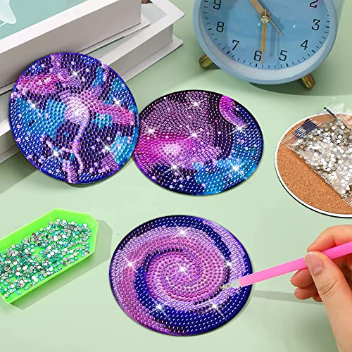 8 Pcs Nebula And Galaxy Diamond Art Coasters Nebula Diamond Painting Coasters Kits With Holder Coasters For Drinks Purple Diy Rustic Coasters For Beginners, Adults, Kids, Diamond Art Crafts Supplies #TOP5