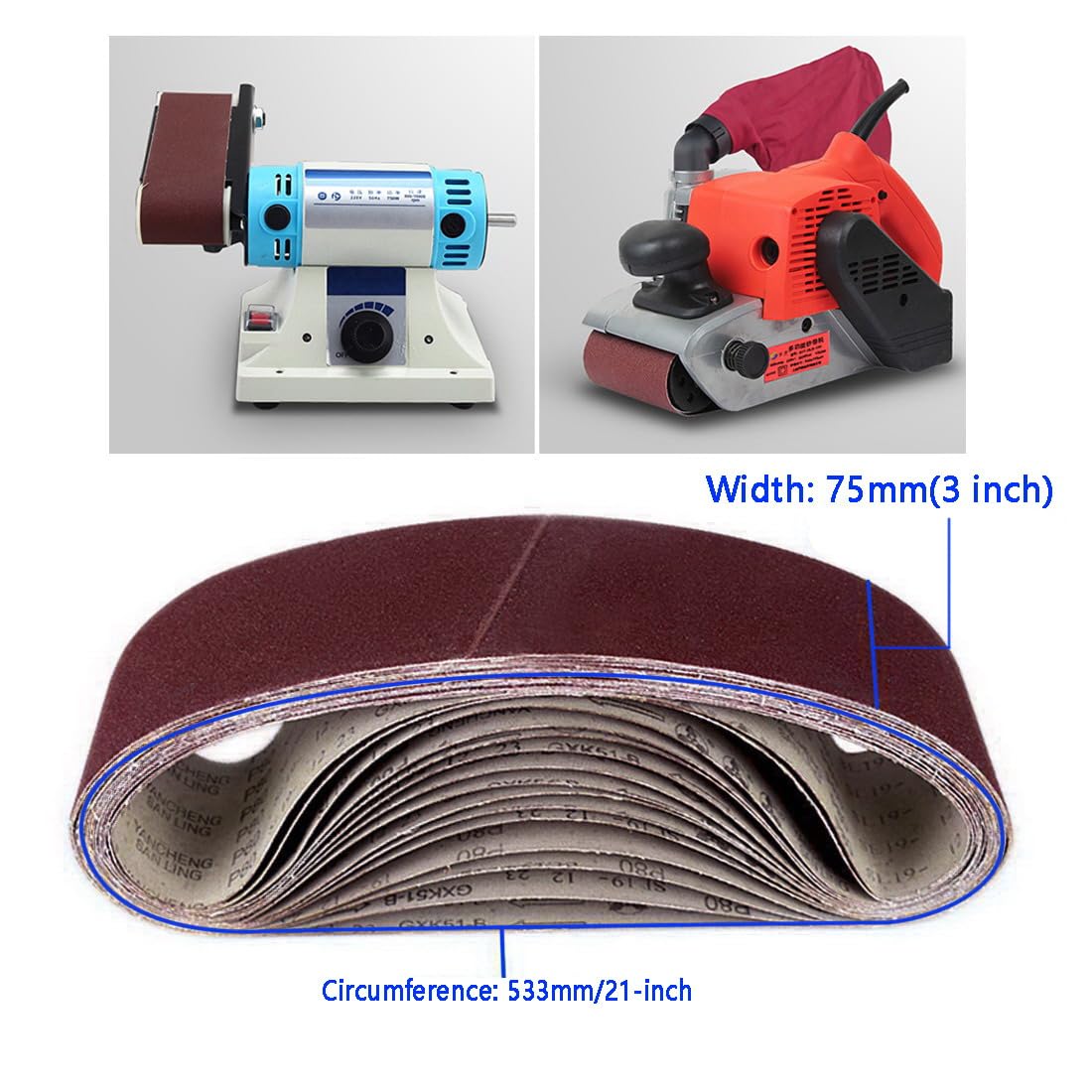 3" x 21"Sanding Tapes Sanding Belts,10-Pack Grits 60#~800# Size 75mmx533mm Derusting Sanding Aluminum Oxide Sanding Belts (#240-10PCS)