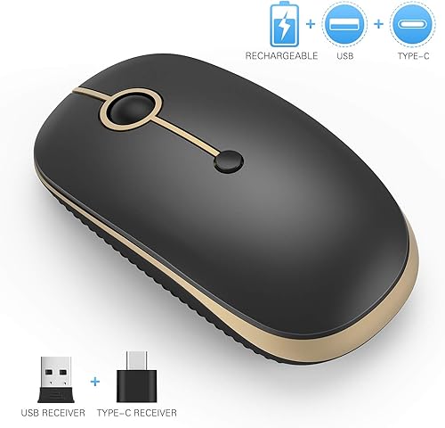 Miniatura 47 de Ratón inalámbrico tipo C, Vssoplor USB C MacBook, mouse inalámbrico de modo dual 2.4G con Nano USB y receptor tipo C compatible con PC, laptop
