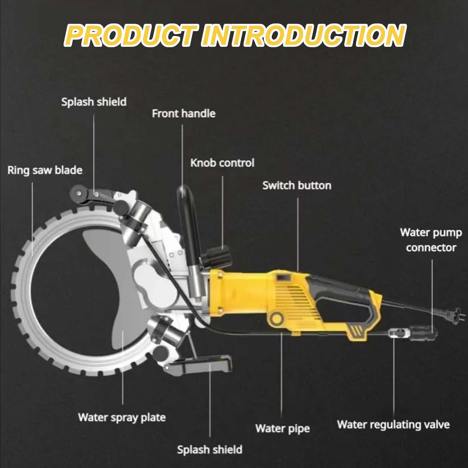 Roscadora De Muros De Anillo De 400 Mm/500 Mm, Sierra EléCtrica Profesional para Ladrillos, con Bomba De Agua, SupresióN De Polvo con AlimentacióN De Agua AutomáTica, para Obras,AC8500