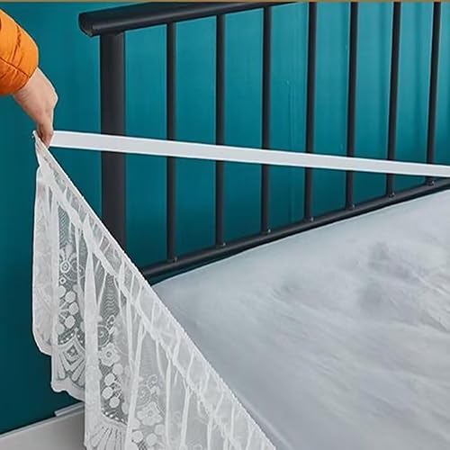 Miniatura 2 de Envoltura de cama elástica con ribete de encaje, falda de cama con volantes de fácil ajuste, color blanco (beige, King)