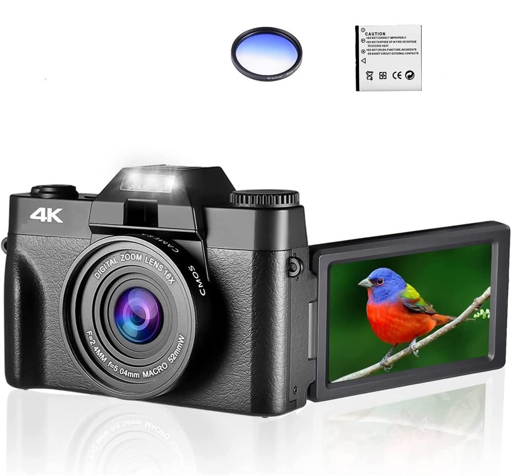 Caméscope vidéo 4K et appareil photo 48MP noir avec écran flip 3" et carte 64G