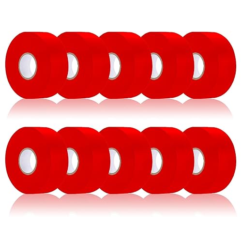 Paquete de 10 cintas de señalización roja, rollo de plástico no adhesivo para marcado de neón, 1 pulgada x 2000 pies, cinta de marcado para marcado