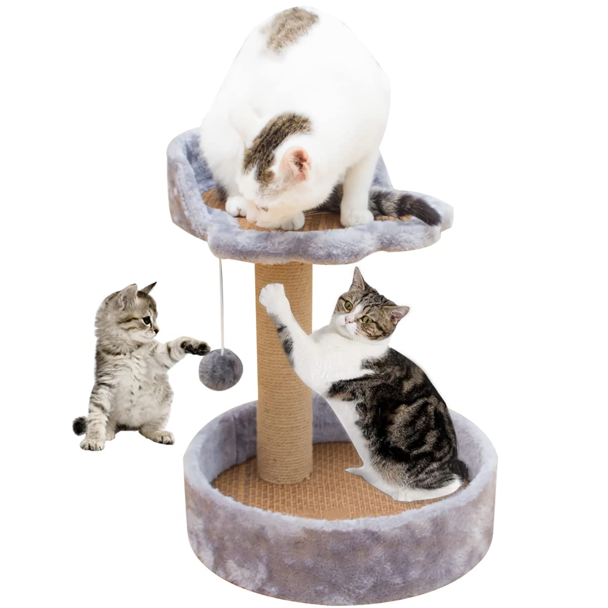 Cat Tree Cat Climber Tower Kitten Stand Pillar Pet Double layer Post Scratcher with Cozy Bed Natural Sisal Scratching Post Board Plush Perch Dangling Ball Cat Furniture for Kittens Adult Cats Playing